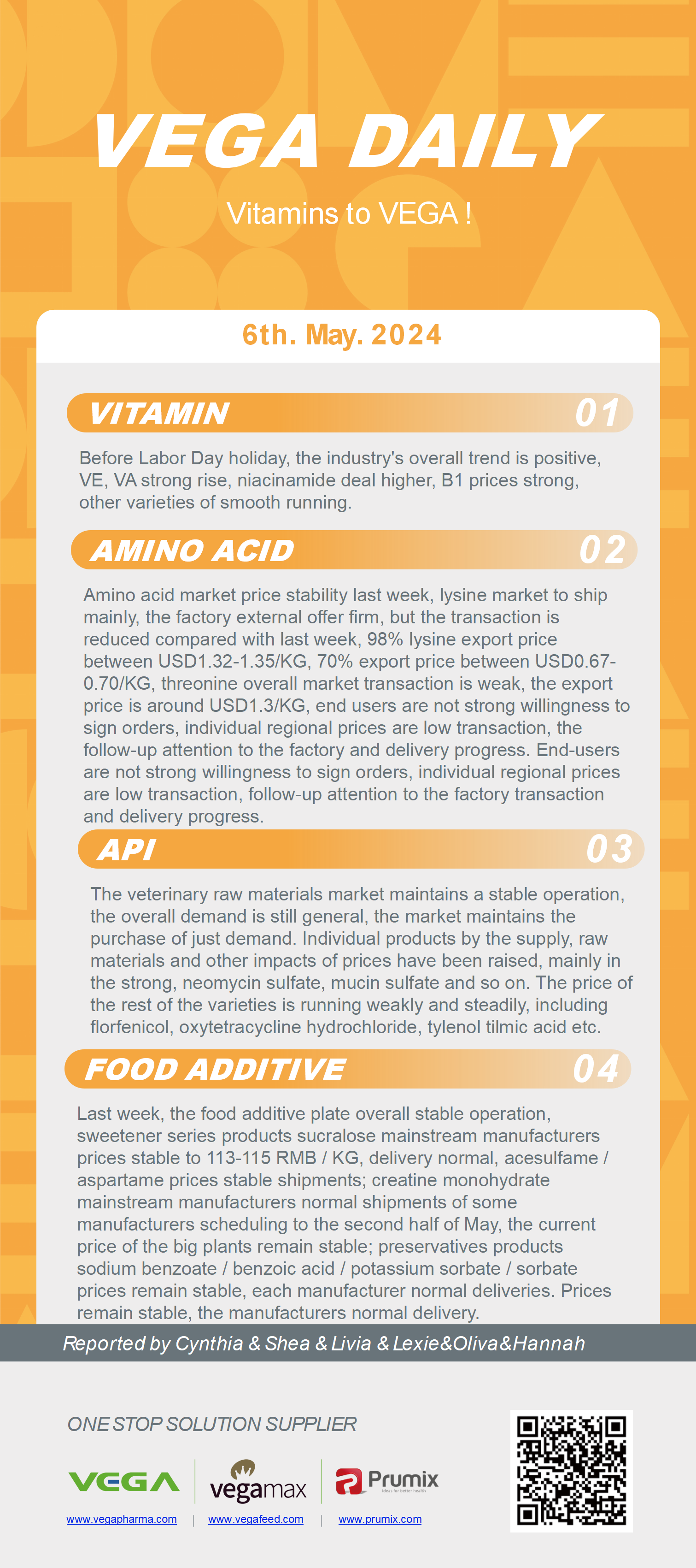 Vega Daily Dated on May 6th 2024 Vitamin Amino Acid APl Food Additives.png